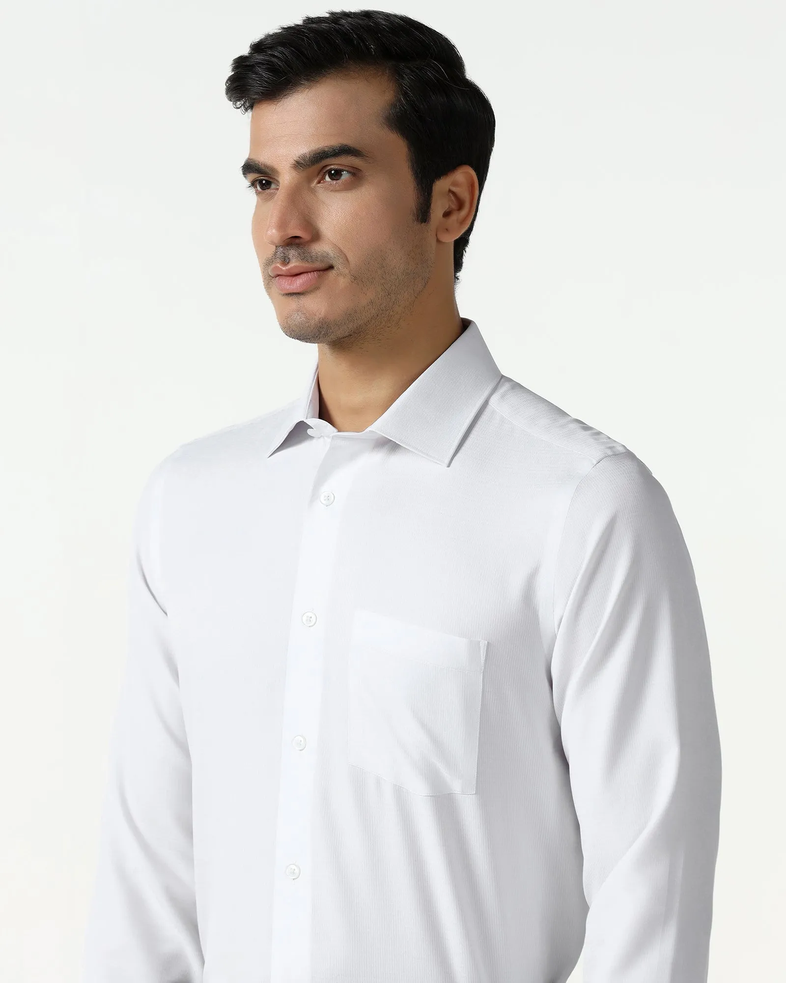 Structured Collar White Non Iron Textured Shirt - Reform