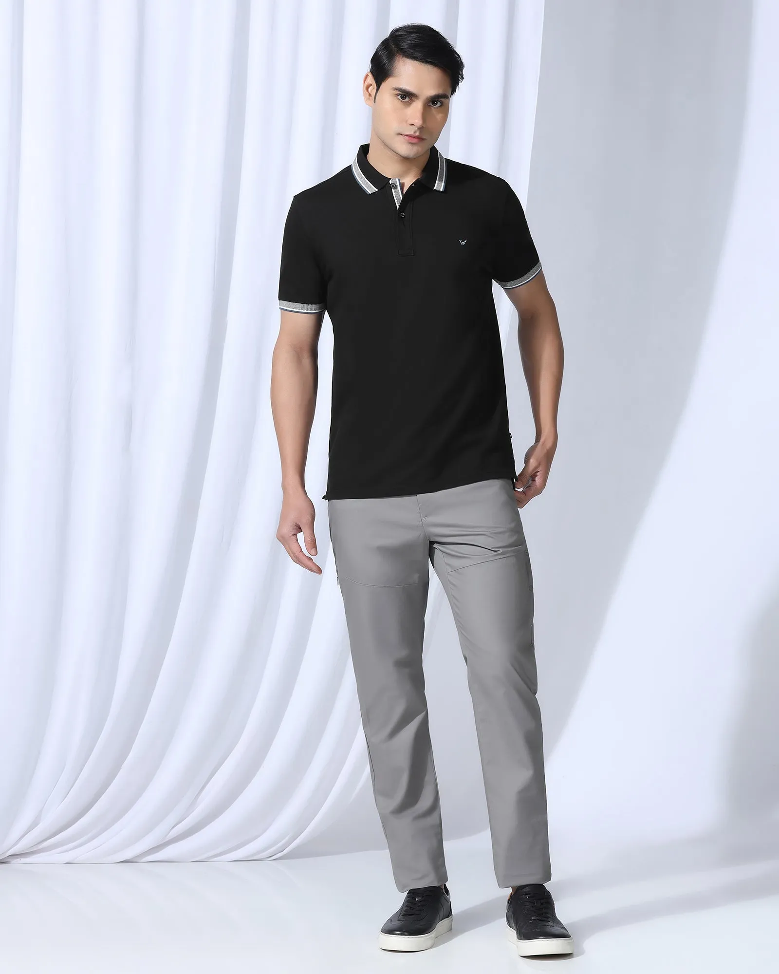 Chic Layer Polo Black Solid T-Shirt - Taurus