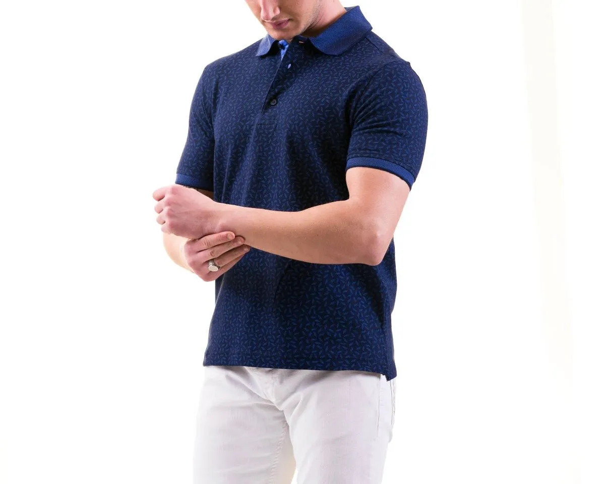 Lightweight Knit Material BLUE PATTERN POLO SHIRT