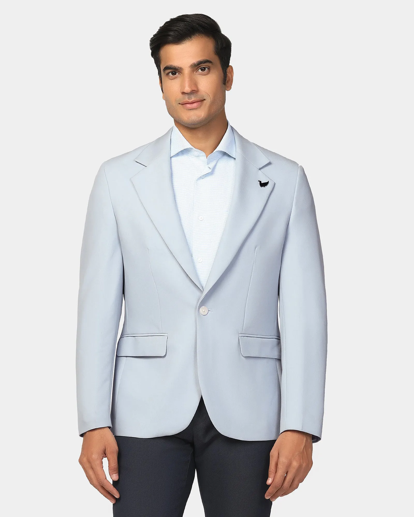 Airy Layer Fit Formal Light Blue Solid Blazer - Kenneth