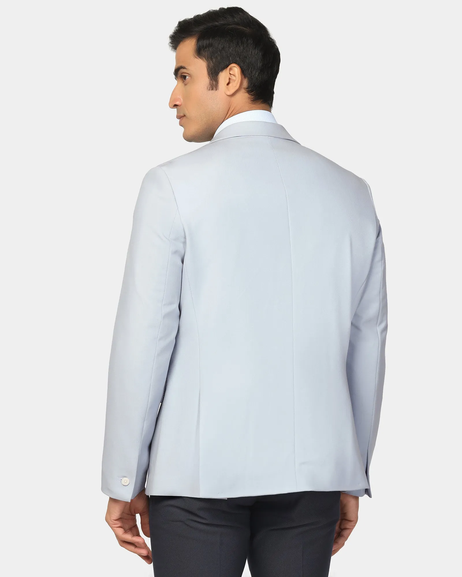 Subtle Texture Flexible Articulated Elbows Formal Light Blue Solid Blazer - Kenneth