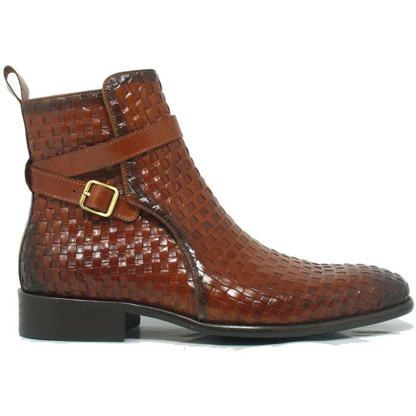 Carrucci Whiskey Brown Basket Weave Buckle Boots Fashionable