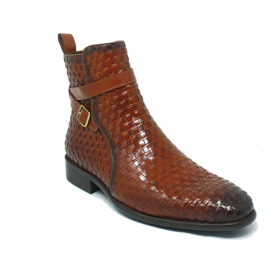 Parent Carrucci Whiskey Brown Basket Weave Buckle Boots