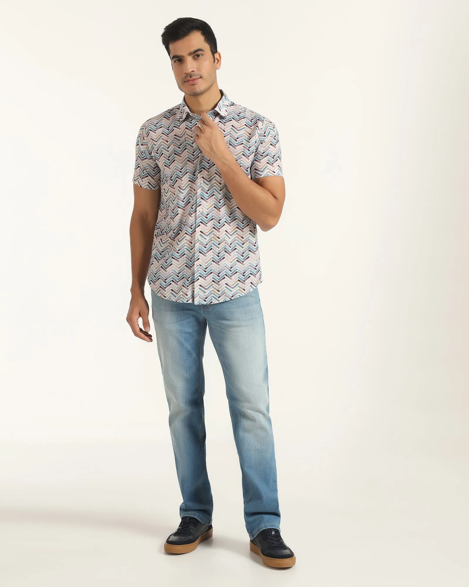 Casual Half Sleeve Blue Printed Shirt - Alba Casual Sophistication