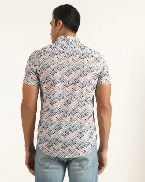 Casual Half Sleeve Blue Printed Shirt - Alba Workwear Ready Durable Quality