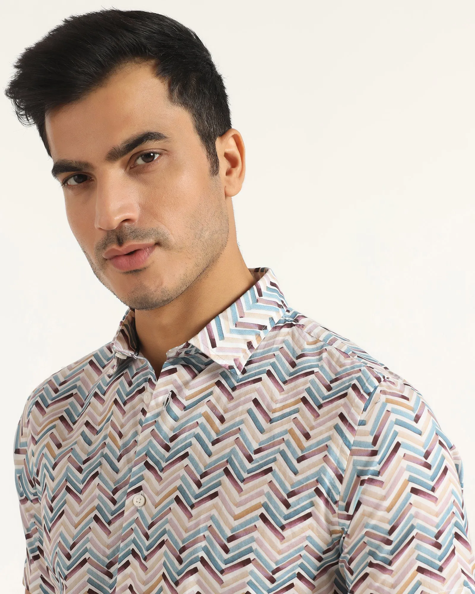 Premium Quality Urban Trend Casual Half Sleeve Blue Printed Shirt - Alba