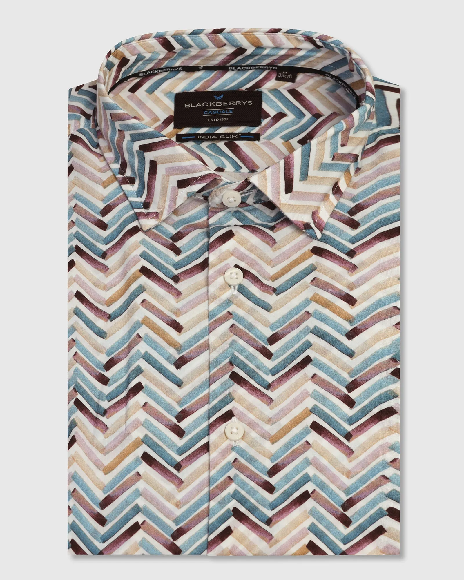 Year-Round Favorite Checkered Style Casual Half Sleeve Blue Printed Shirt - Alba
