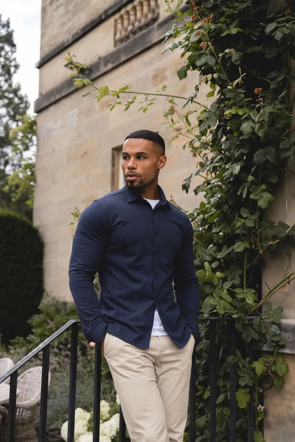 Summer Outfit Textured Jersey Shirt in Navy