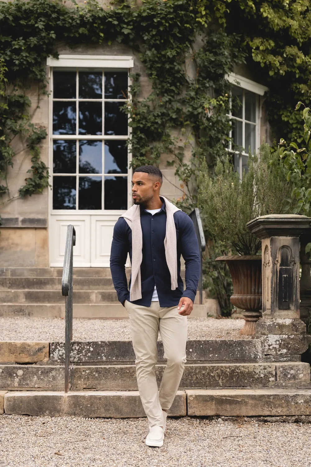 Polished Style Neutral Colors Textured Jersey Shirt in Navy