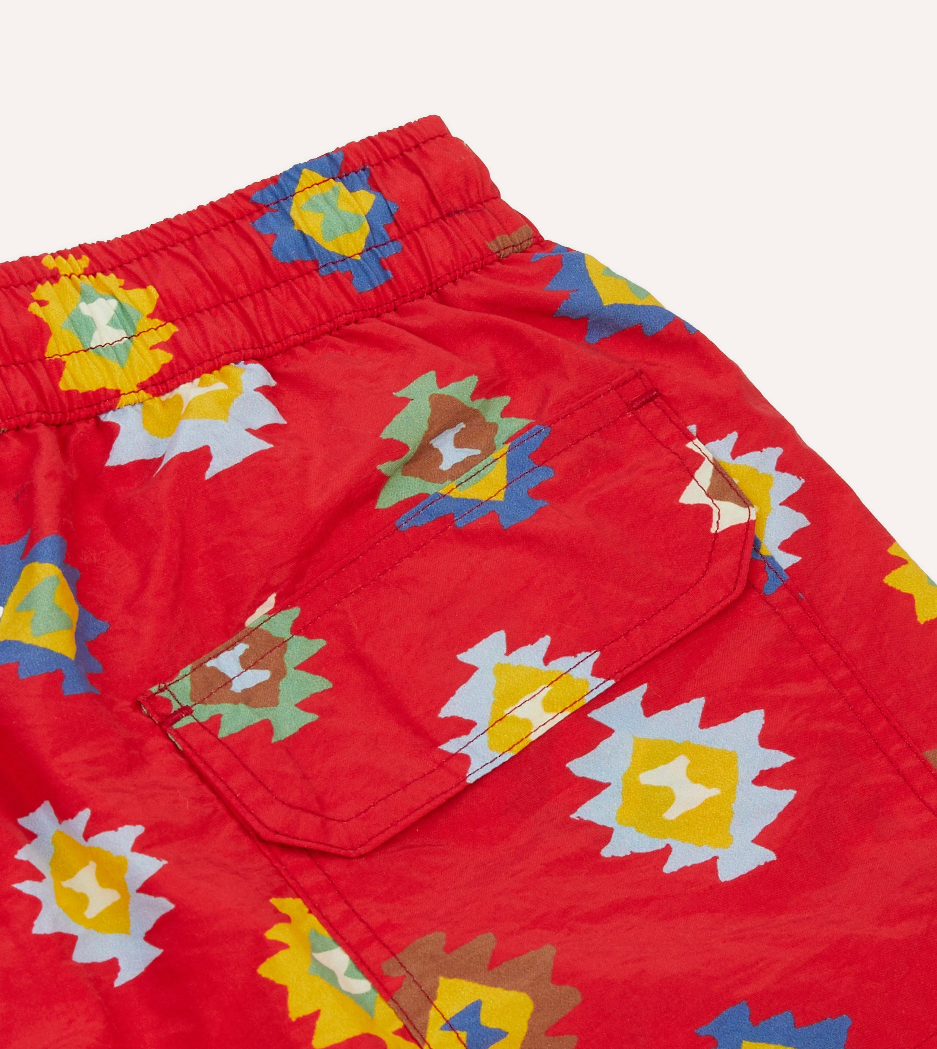 Gym Wear Red Kilim Print Nylon Drawstring Swim Shorts