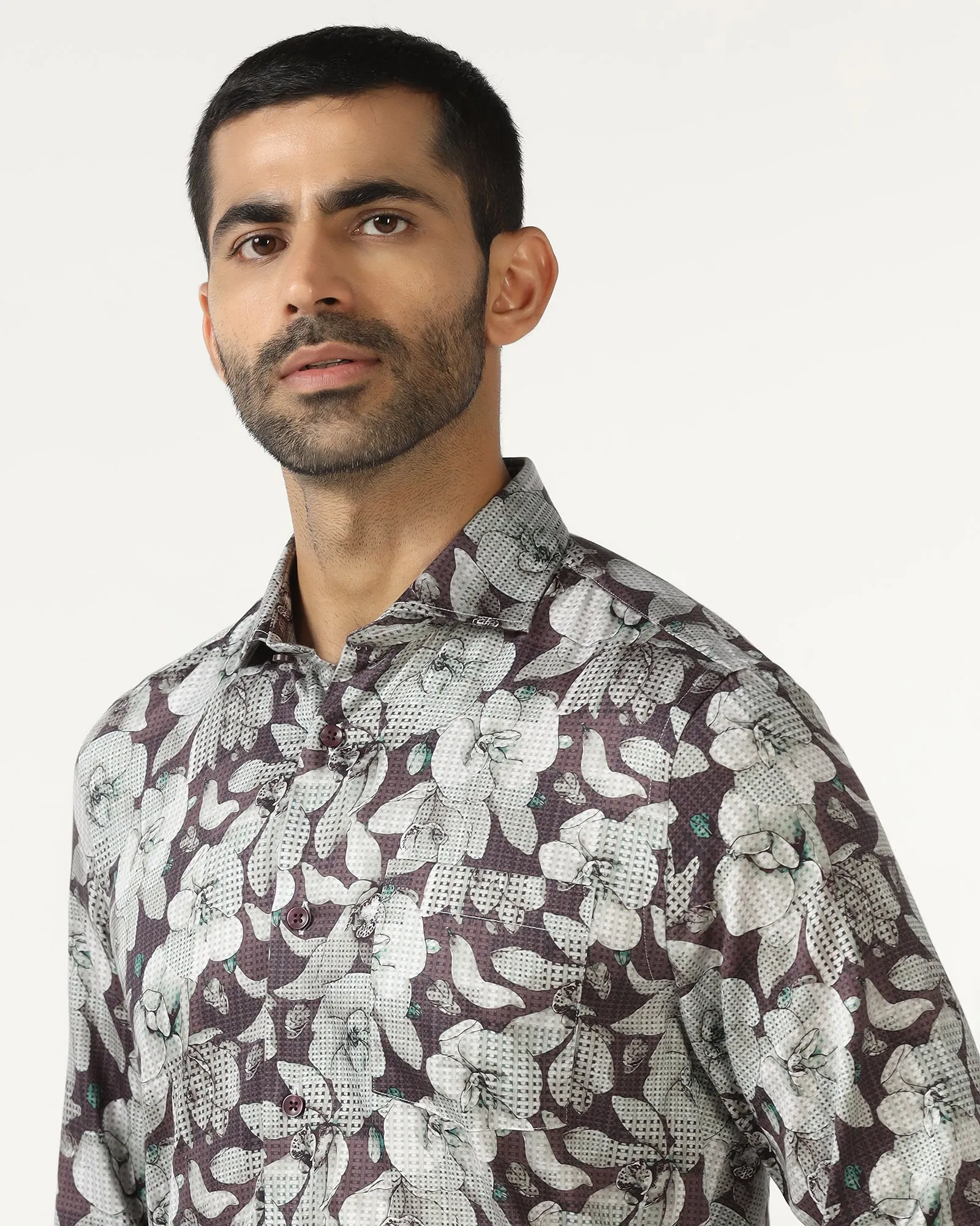 Purple Printed Shirt - Platon Work From Home Low Profile Pocket Design