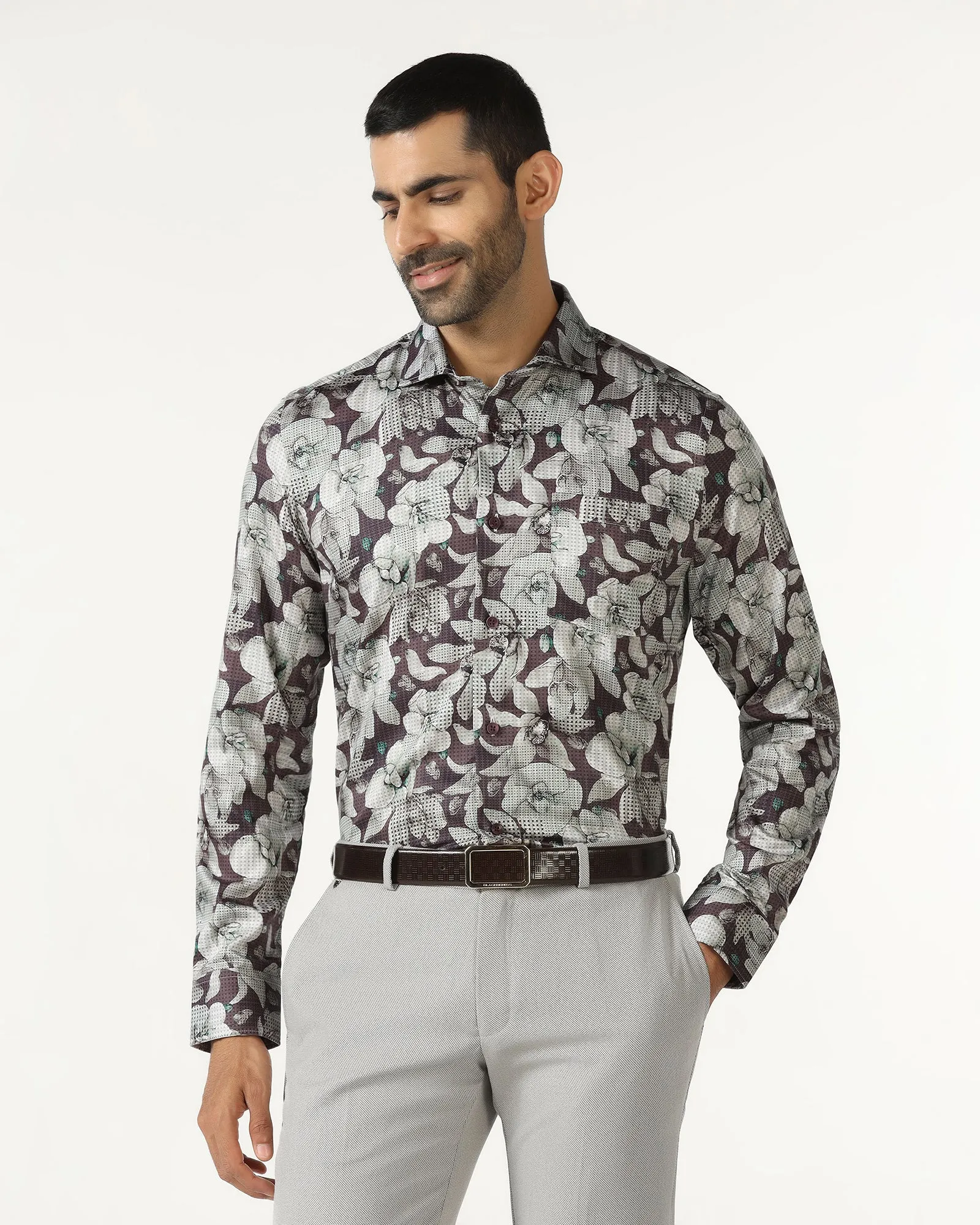 Purple Printed Shirt - Platon Anniversary Celebration Casual Elegance