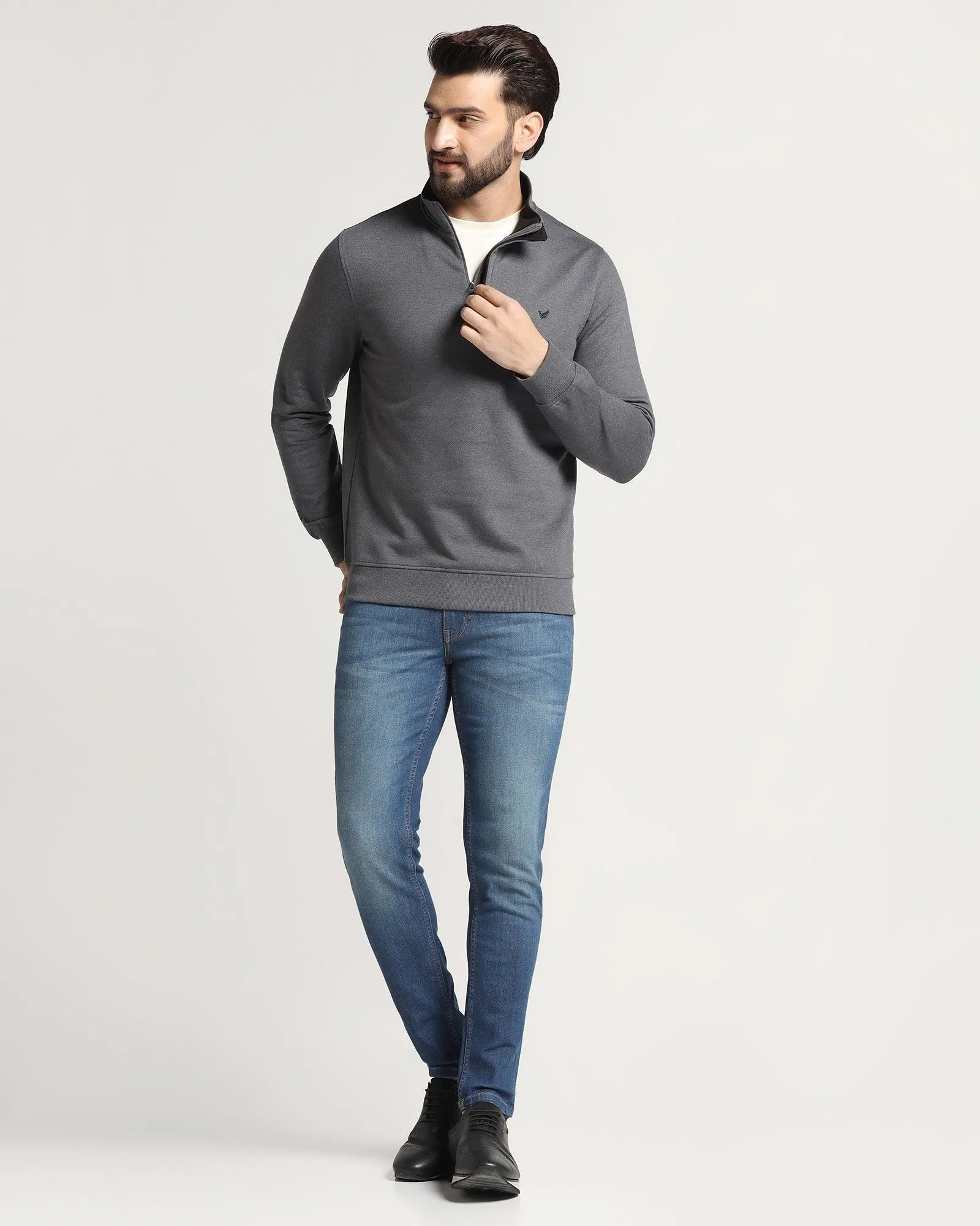High Neck Grey Melange Solid Sweatshirt - Pipper Young Edge