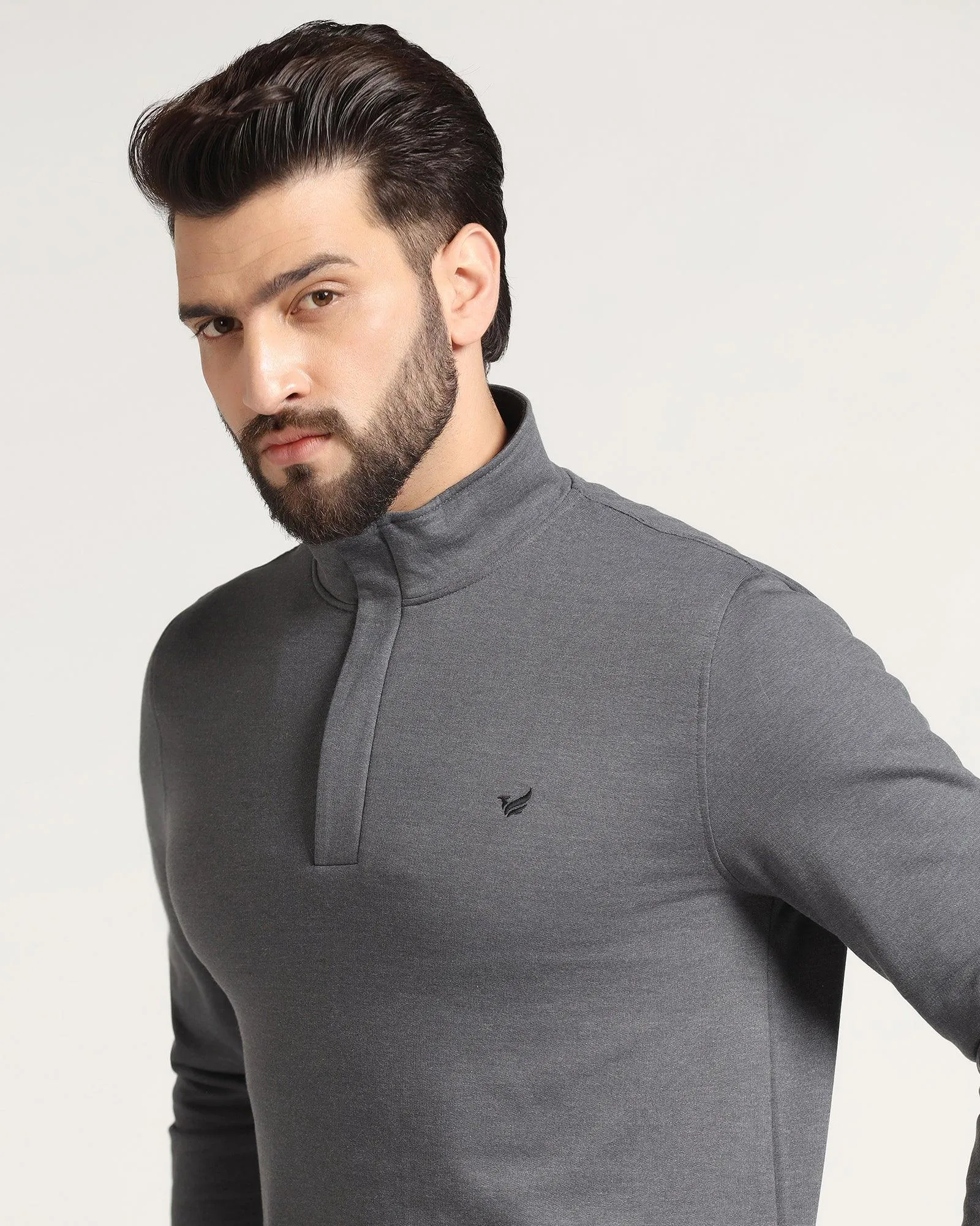 DurableSeams High Neck Grey Melange Solid Sweatshirt - Pipper