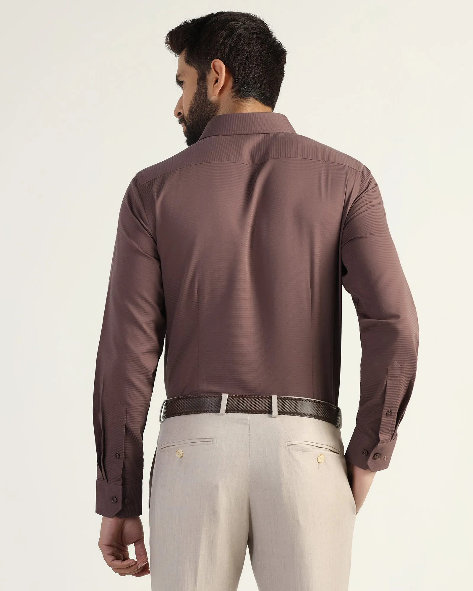 Petite Cut Formal Maroon Stripe Shirt - Merlot