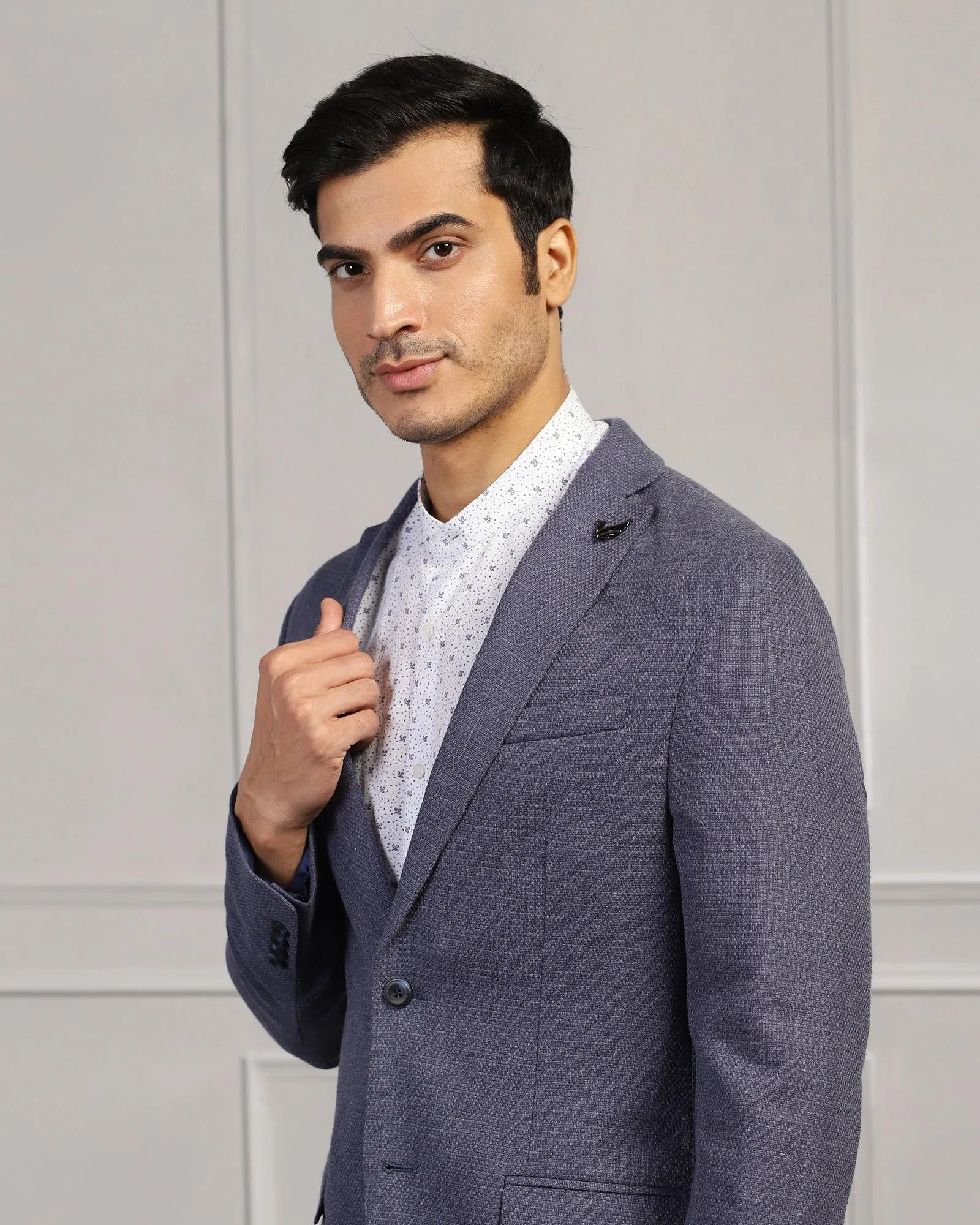 Casual Navy Textured Blazer - Astin anti slip grip Basic Fit