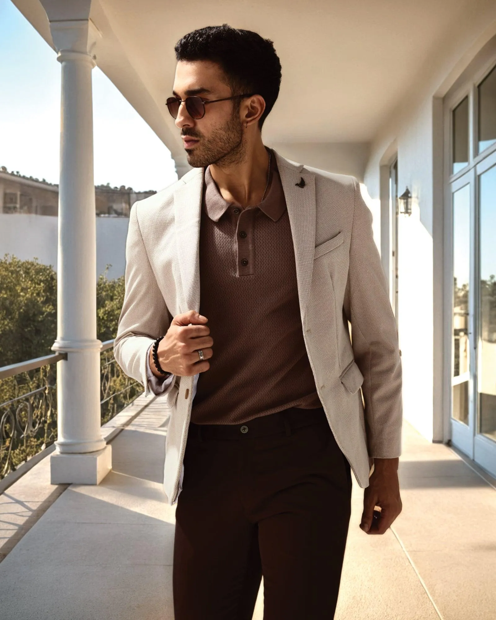 Ergonomic Fit Basic Essential Layer Formal Beige Textured Blazer - Venue