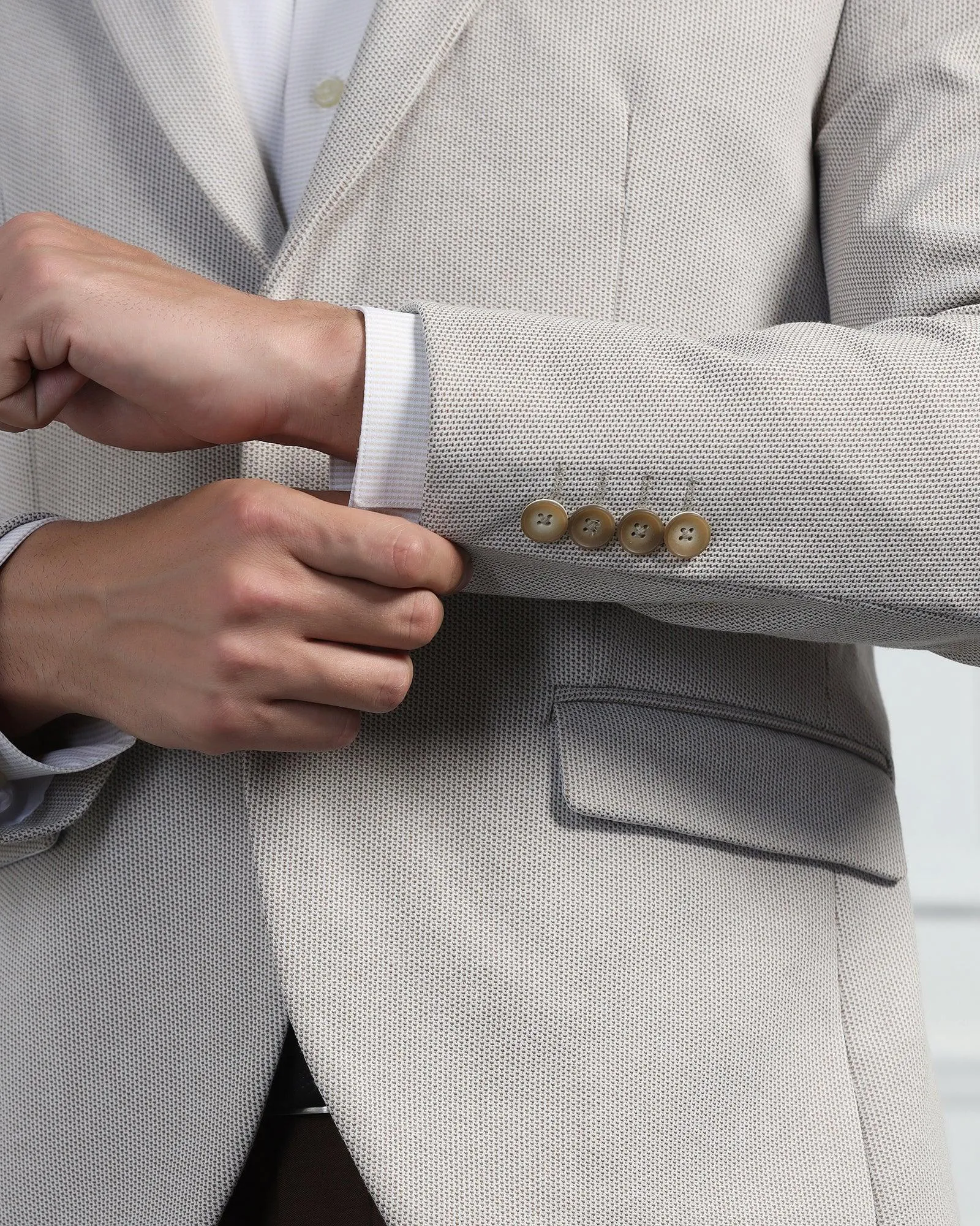 Daily Essential Formal Beige Textured Blazer - Venue