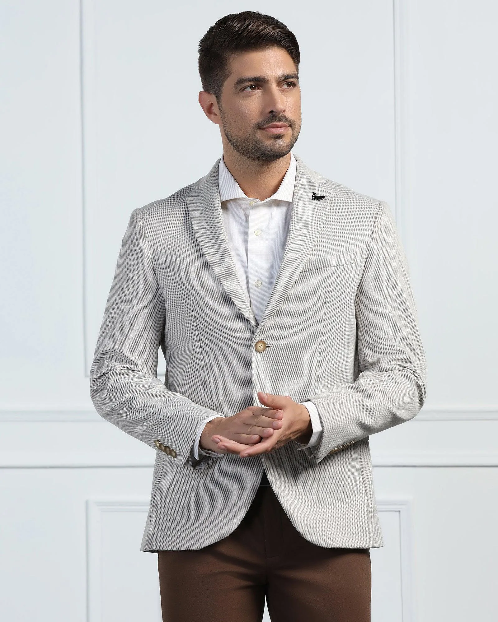 Winter Layers Essential Casual Look Formal Beige Textured Blazer - Venue