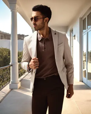 Ergonomic Fit Basic Essential Layer Formal Beige Textured Blazer - Venue