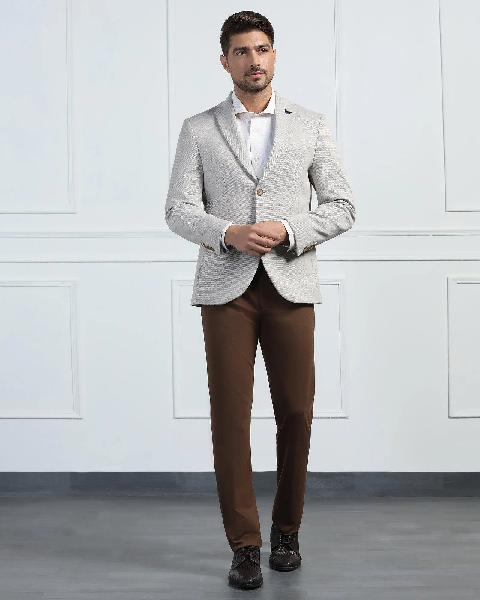 Formal Beige Textured Blazer - Venue Low Profile Insulation Cold Weather