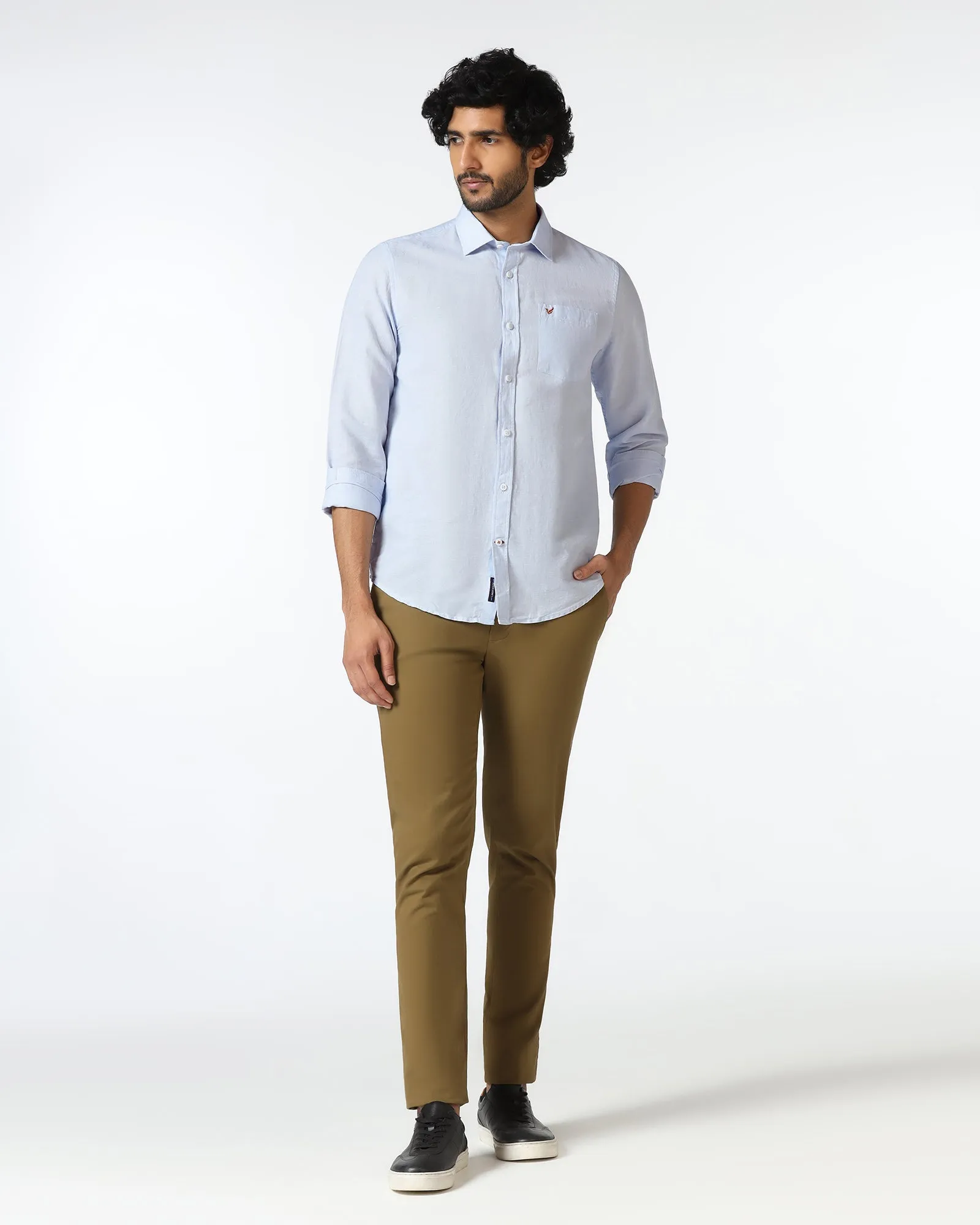 Sky Blue Linen Solid Shirt - Salmon Resort Wear