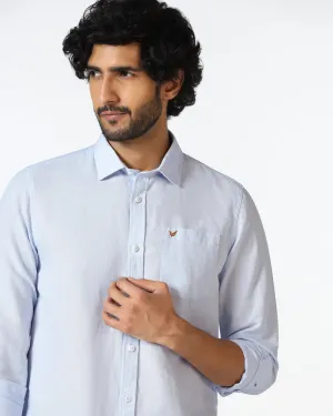 Ergonomic Back Panel Sky Blue Linen Solid Shirt - Salmon