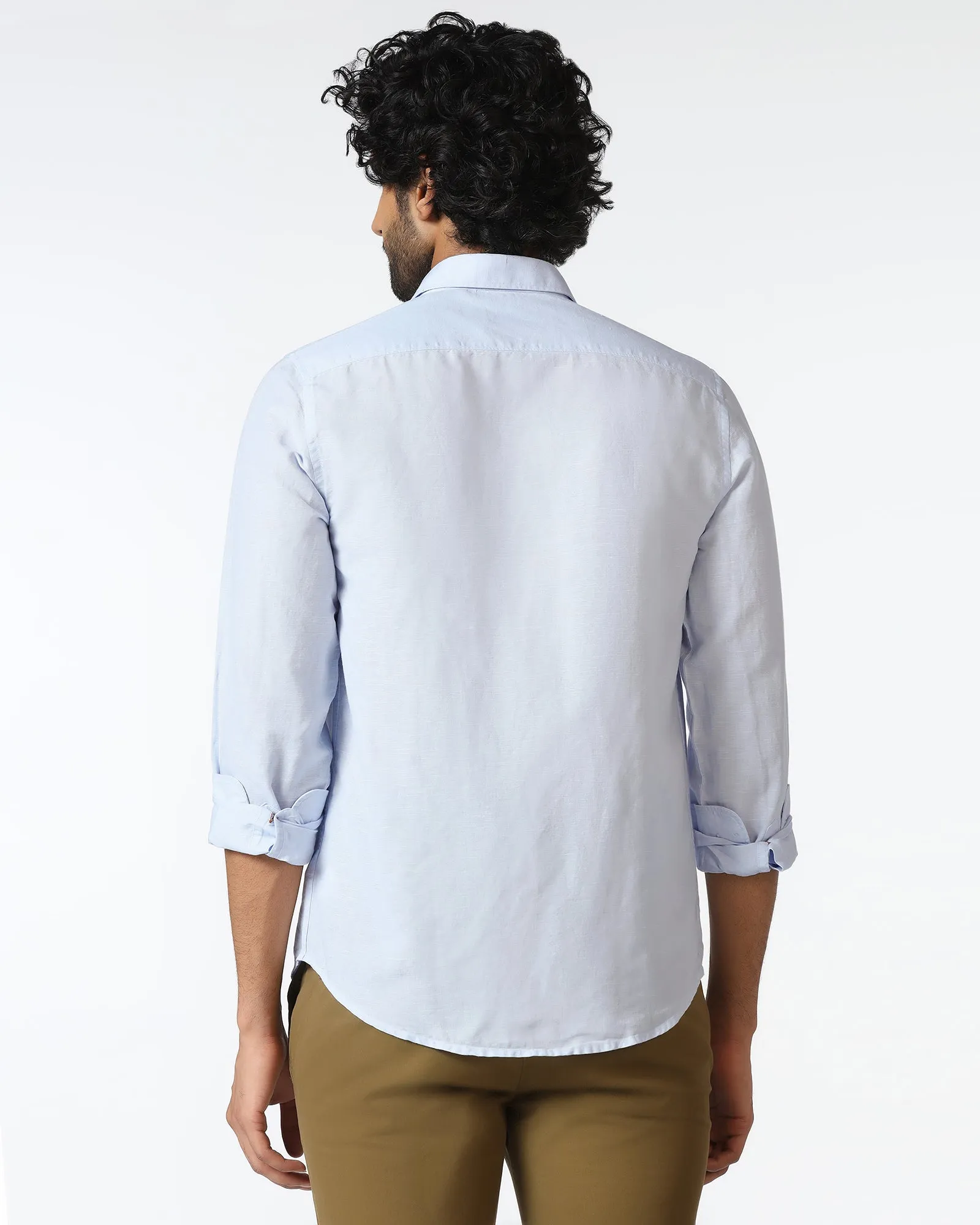 Relaxed Style Sky Blue Linen Solid Shirt - Salmon
