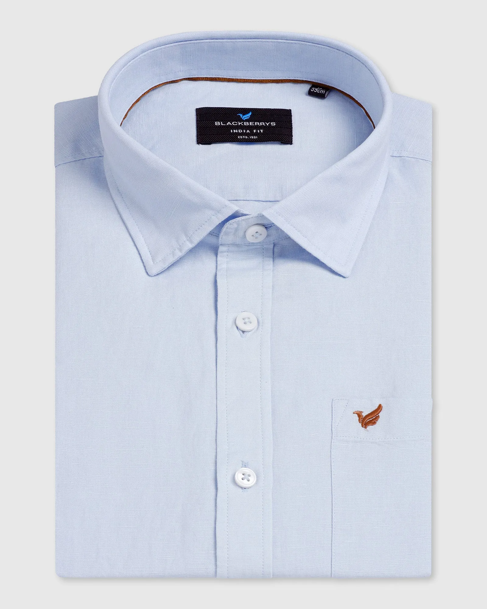 decorative element Sky Blue Linen Solid Shirt - Salmon