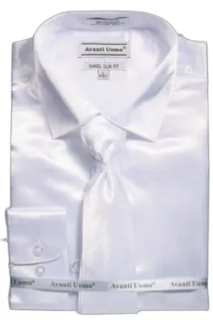 Thermoregulating Layer Sustainable Dye Process AVANTI UOMO SATIN SLIM FIT W/ TIE DNS06 WHITE