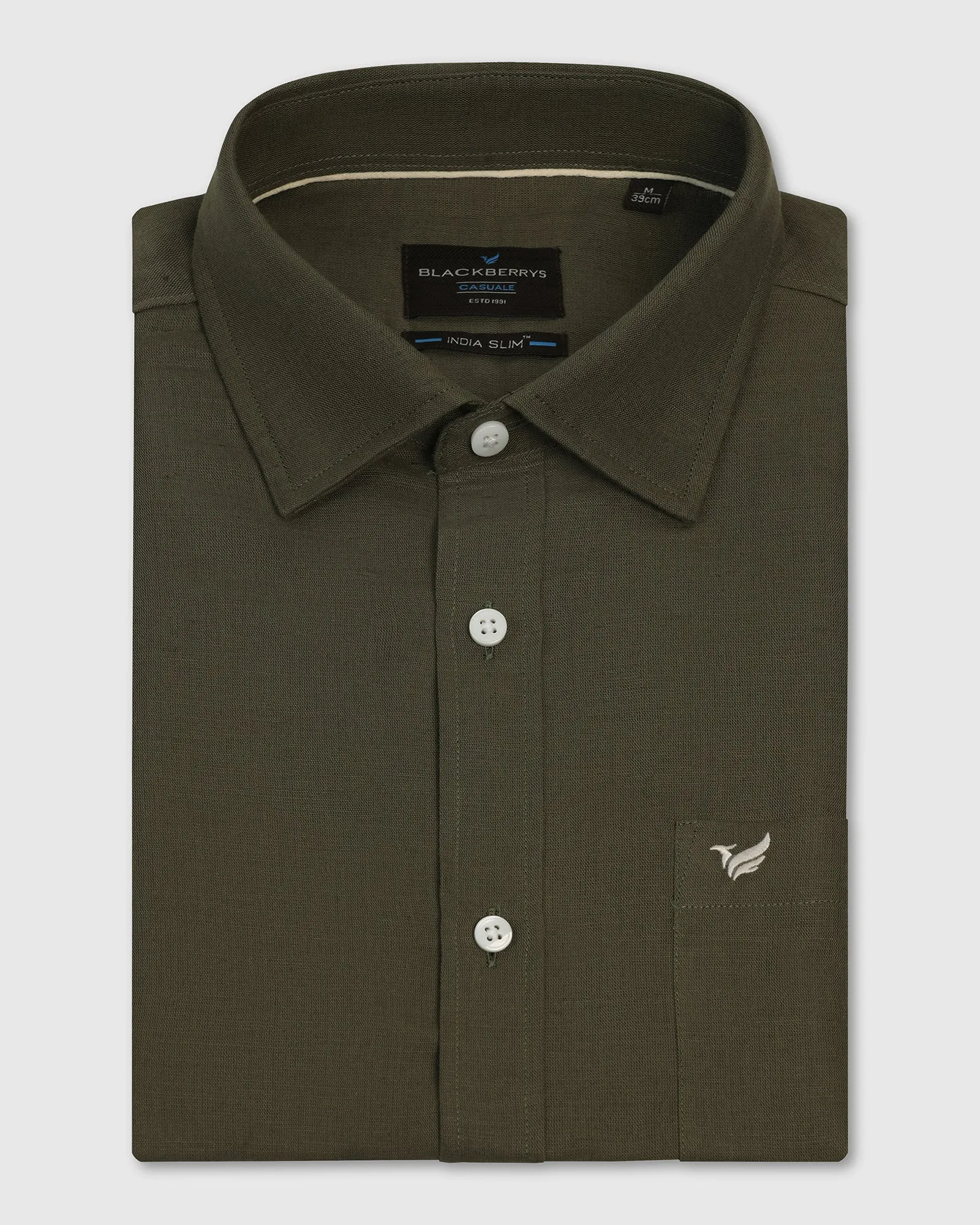 Linen Casual Olive Solid Shirt - Salmon Beach Ready Minimalist Style