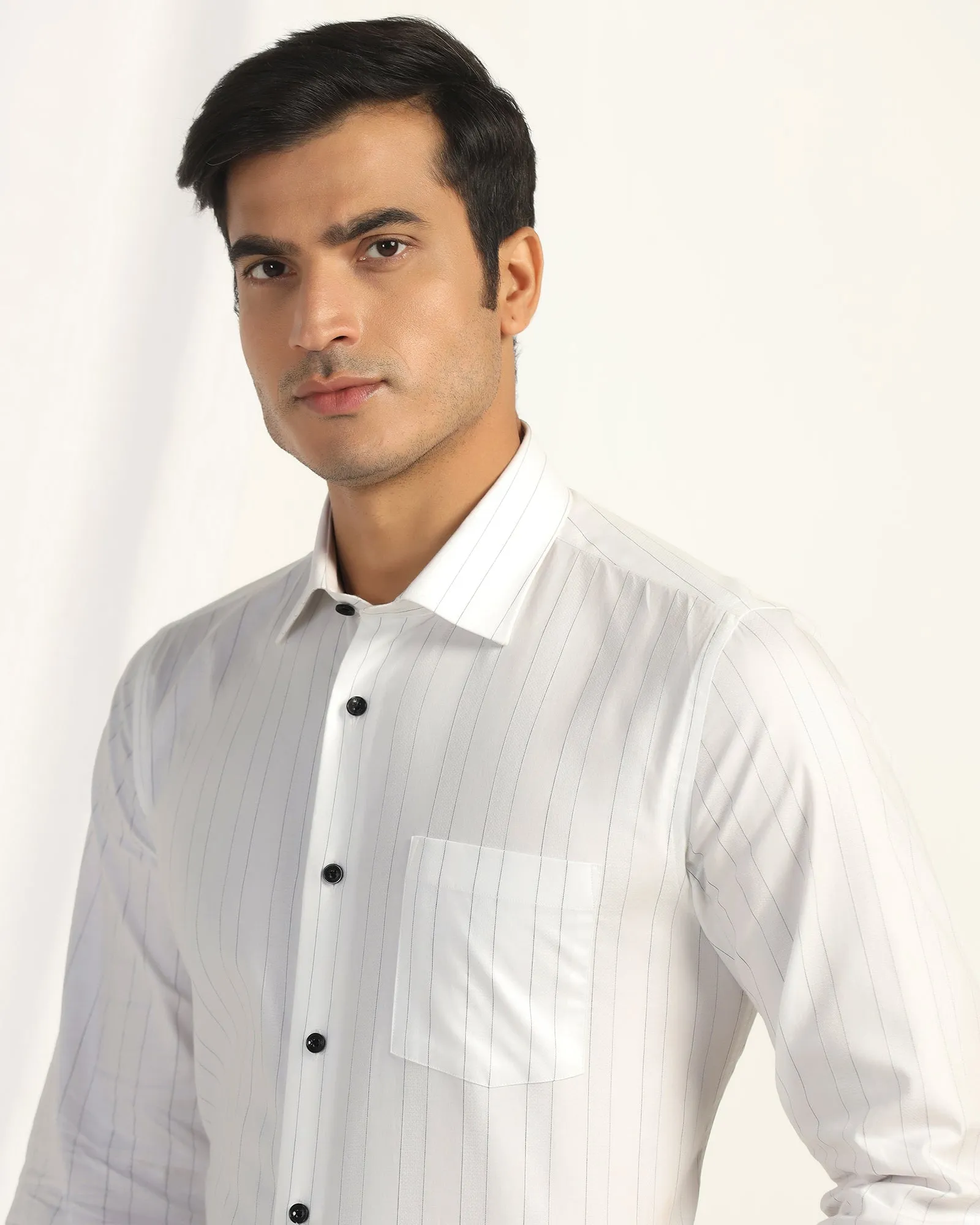 Formal White Stripe Shirt - Austin Embroidered Logo
