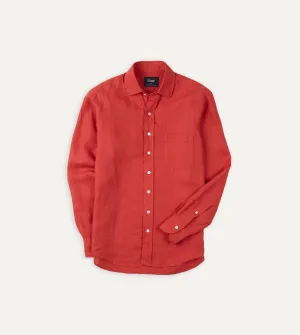 Red Linen Spread Collar Shirt All-Weather Ready