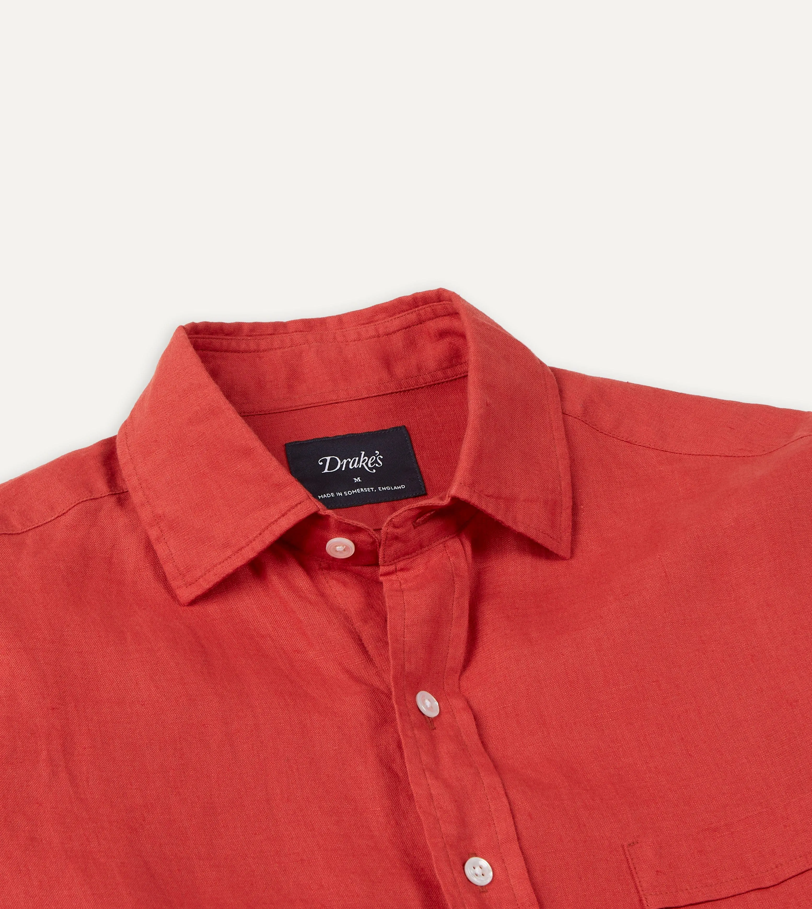 fade resistant color Handcrafted Detail Red Linen Spread Collar Shirt