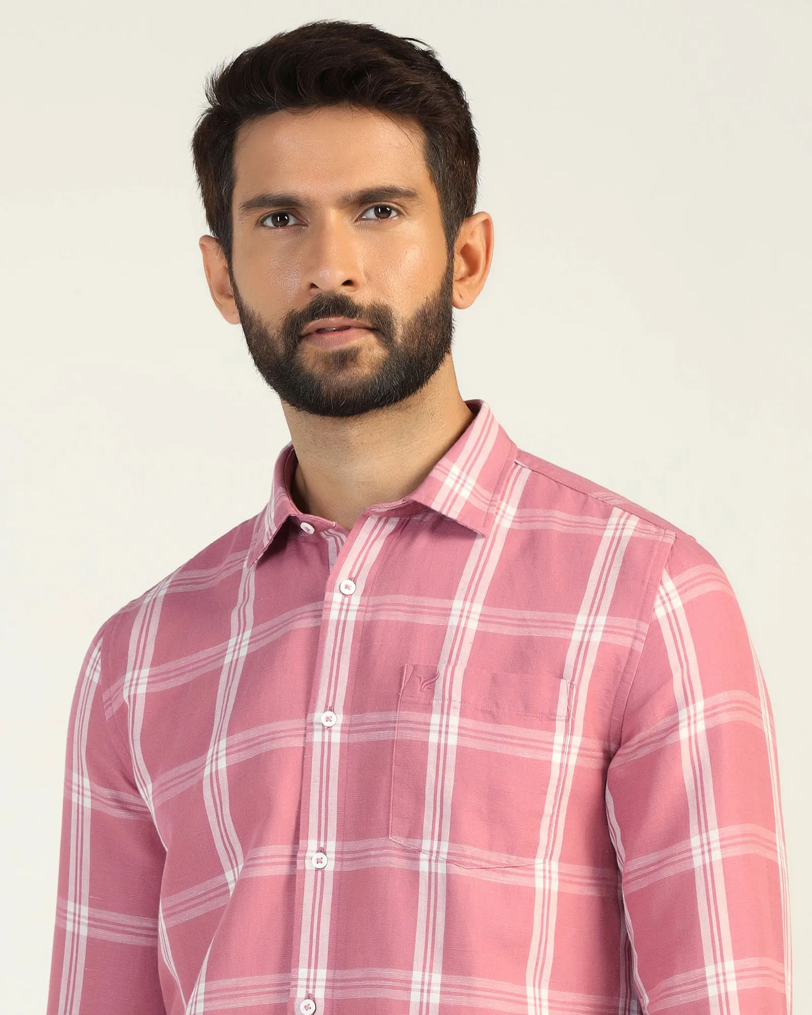 Sustainable Dye Process Linen Casual Pink Check Shirt - Yori