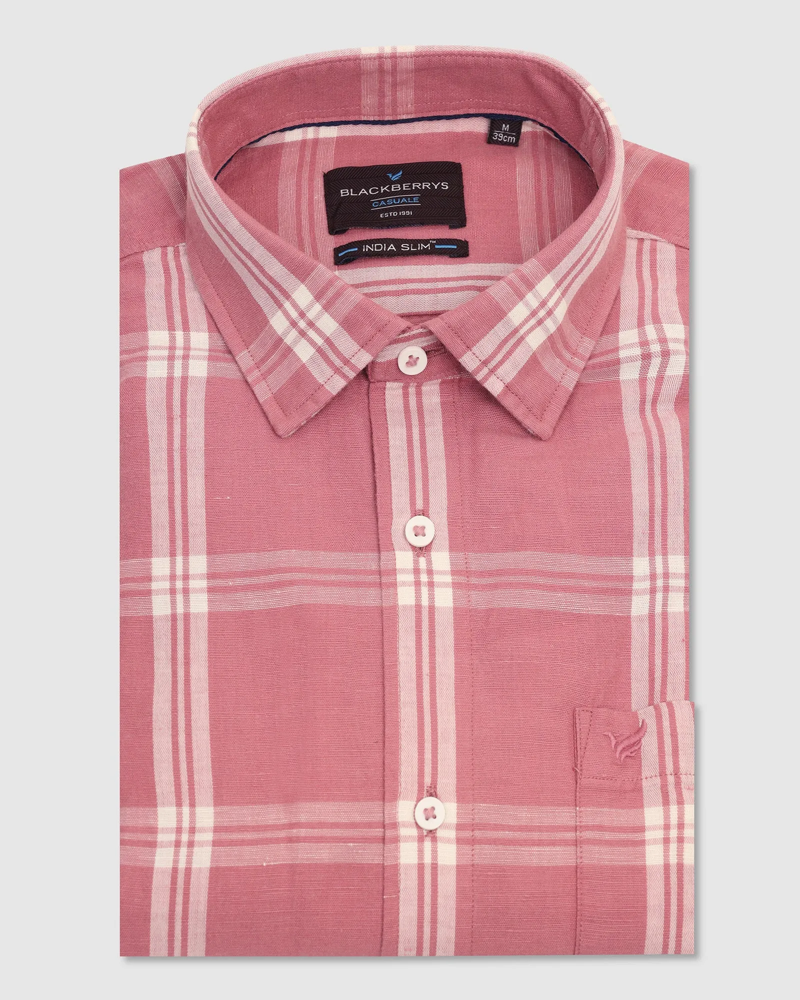 Quick Dry Construction Linen Casual Pink Check Shirt - Yori