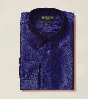 Trust Glow Summer Style Inserch Long Sleeve Paisley Jacquard Shirt LS005-160 Deep Sea Blue