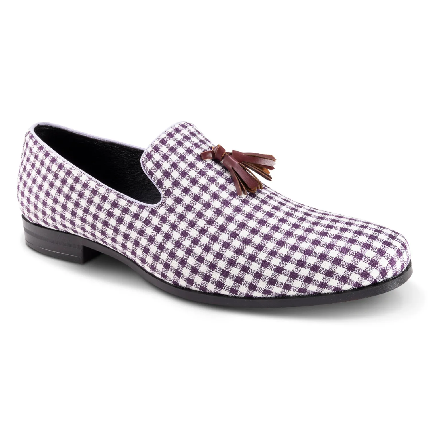 Blotchy Collection: Montique Plum Checkered Tassel Loafer Fashion Shoes S2367 Hold Firm