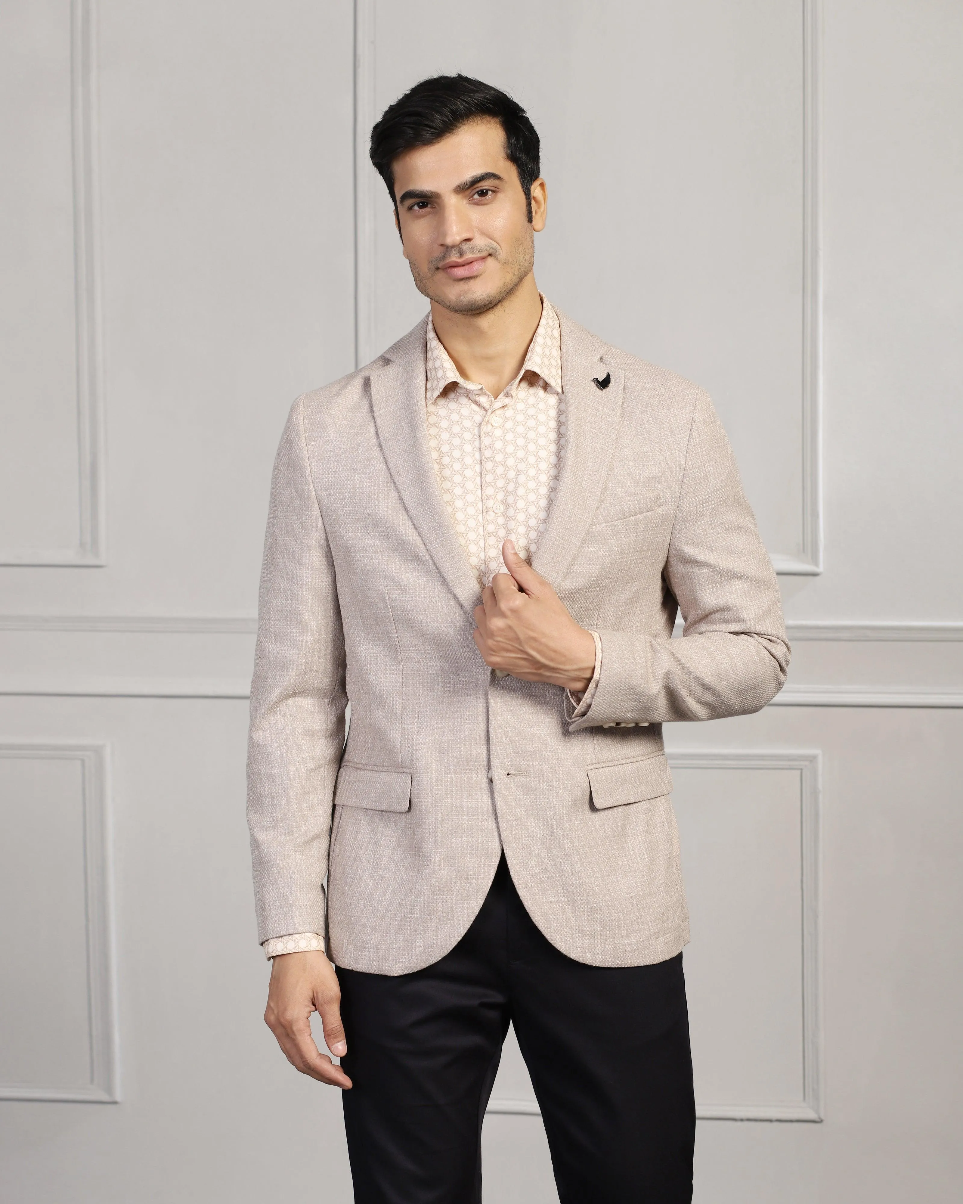 Casual Beige Textured Blazer - Astin All Purpose Outerwear