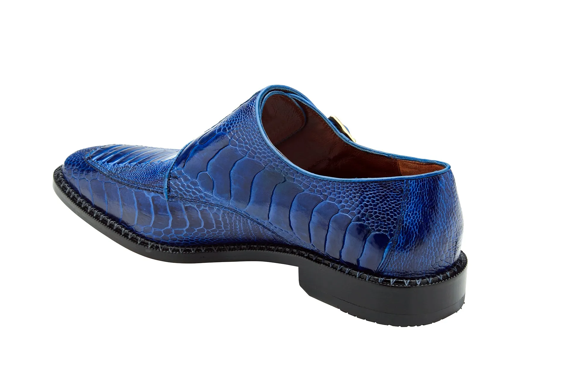 Shock Dispersing Plate Anatomical Contour Design Belvedere - Valiente - Genuine Ostrich Double Monk Strap Dress Shoe - Ant. Ocean - 02442  (IN STORE)