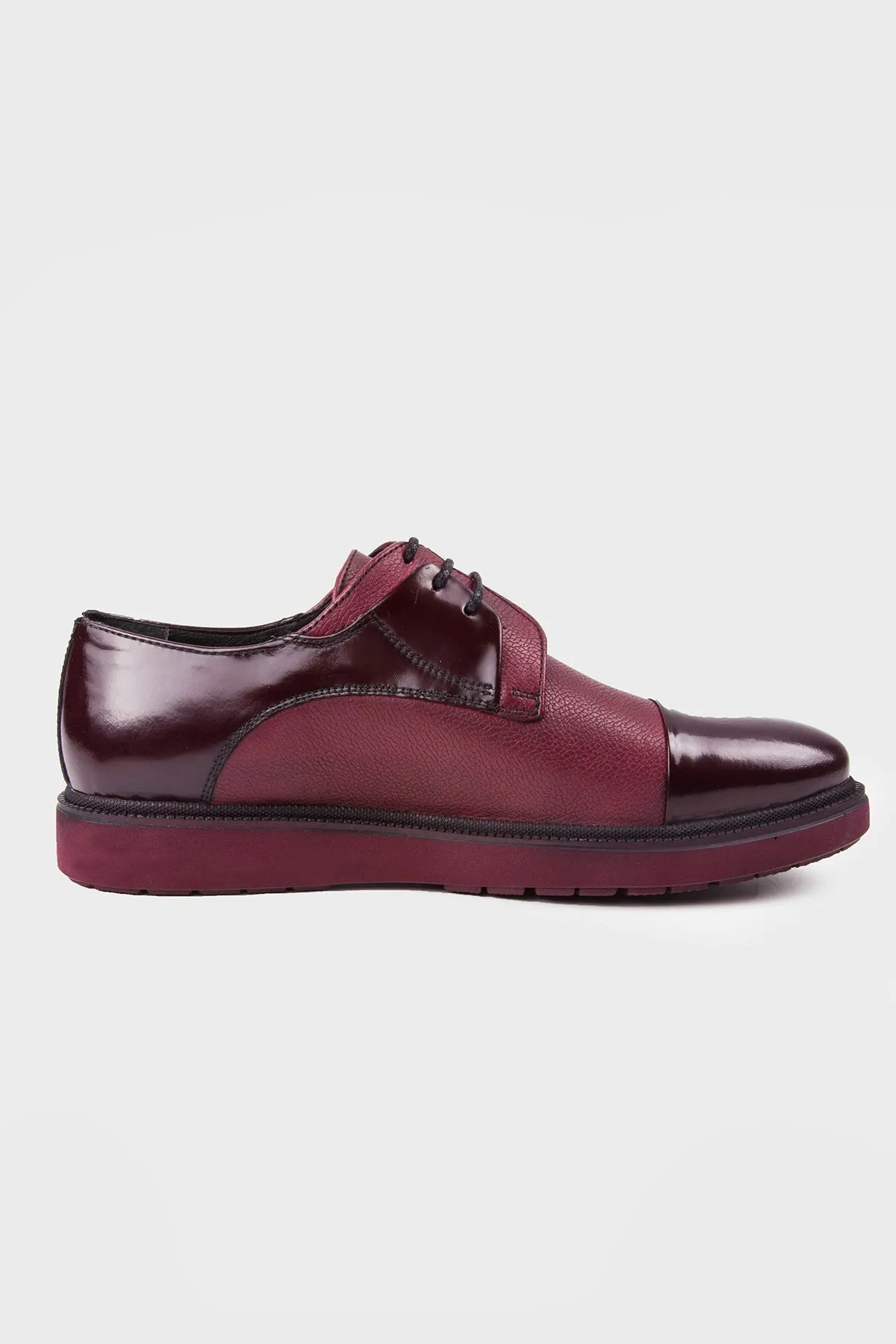 Bold Neon Casual 100% Genuine Leather Burgundy Lace-Up Shoes