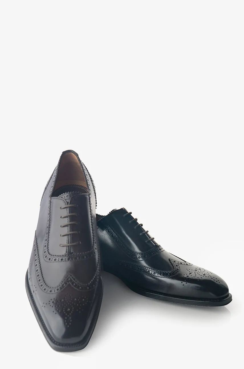 David August Leather Brogue Oxford in Dark Black Nero Fondente Breathable mesh