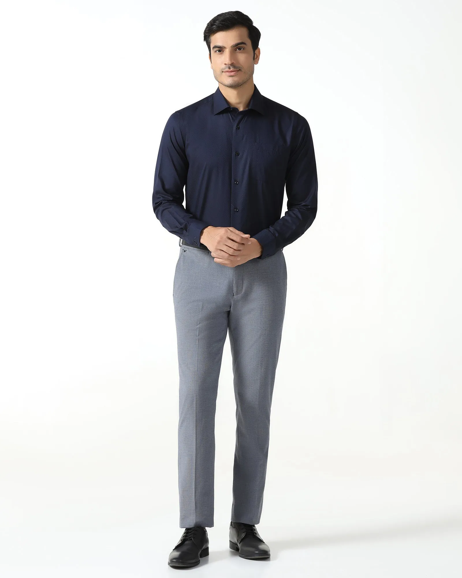 Navy Textured Shirt - Regard Pure Cotton All day wearability