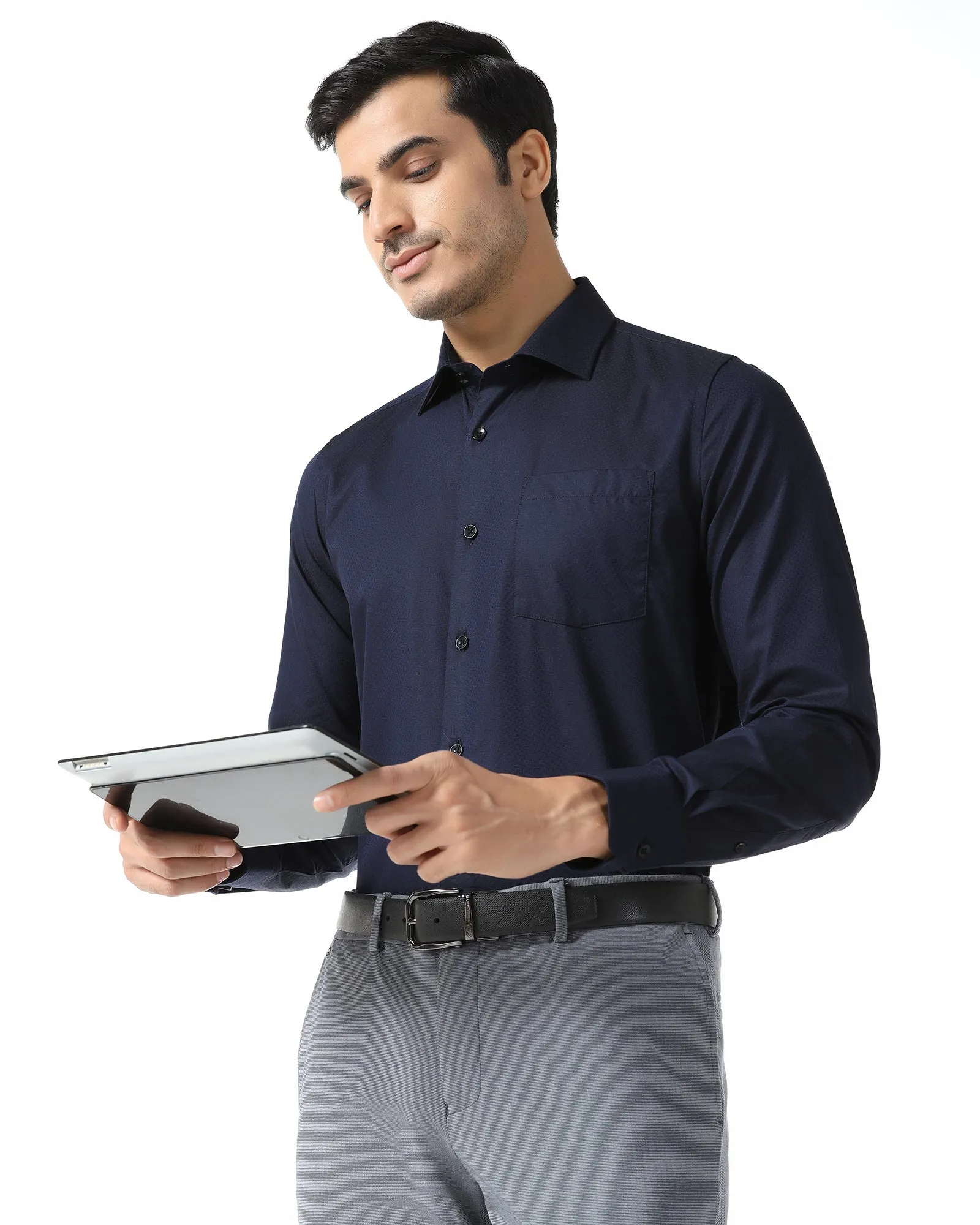 vacation wear Corporate Retreat Navy Textured Shirt - Regard