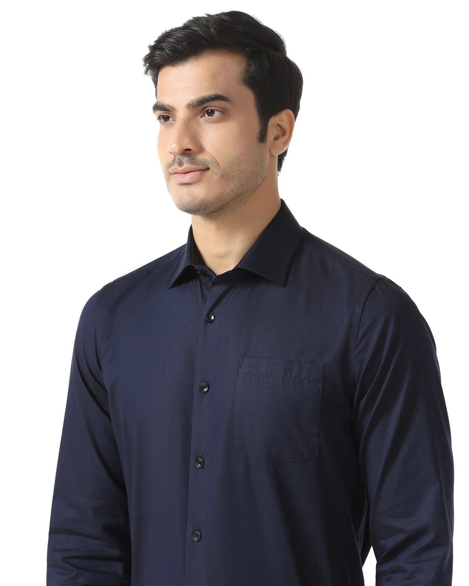Smooth Finish Functional Wear Navy Textured Shirt - Regard
