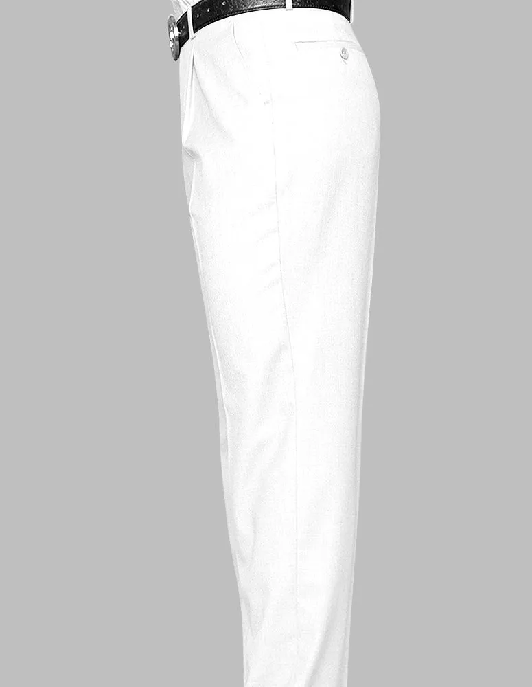 WHITE REGULAR FIT PLEATED PANTS Bi Stretch Fabric Relaxed Comfort Fit