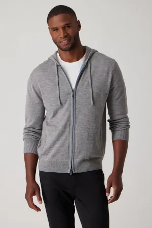 Sharp Cut Lightweight Feel Merino Full Zip Hoodie - Platinum