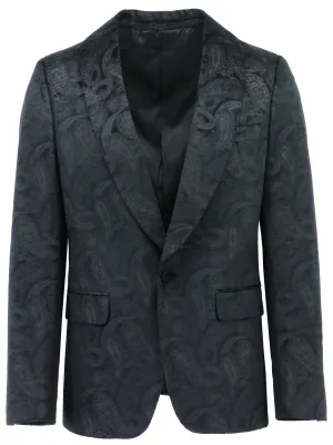 Multi Layer Option Black Paisley Shawl Lapel Dinner Jacket