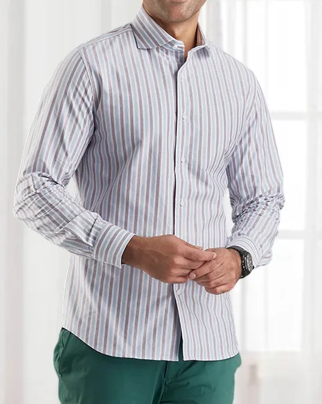 Polished Placket Geometric Print Maroon Blue On White Classic Oxford Shirt