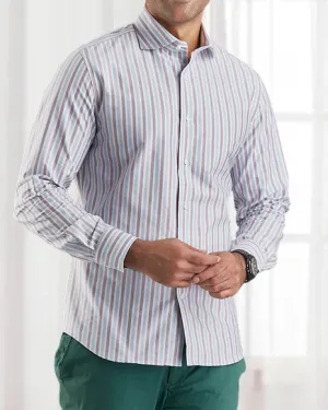 Polished Placket Geometric Print Maroon Blue On White Classic Oxford Shirt